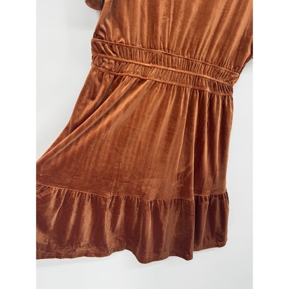 Orange Velvet Dress Women's Cocktail Party Dress Fall Winter Babydoll Fit Flare - Picture 4 of 9